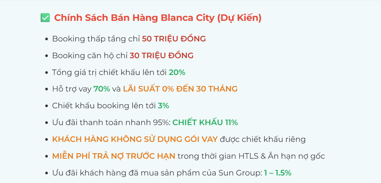 Chính sách ưu đãi từ Blancacity land